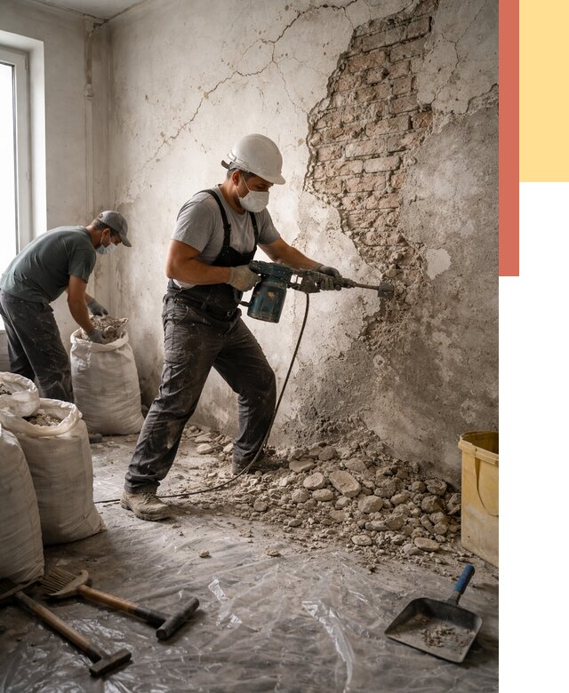 Демонтаж штукатурки со стен в Сегеже от 7492 руб/м² — быстро и недорого | ОТДЕЛОЧНИК-Сгж