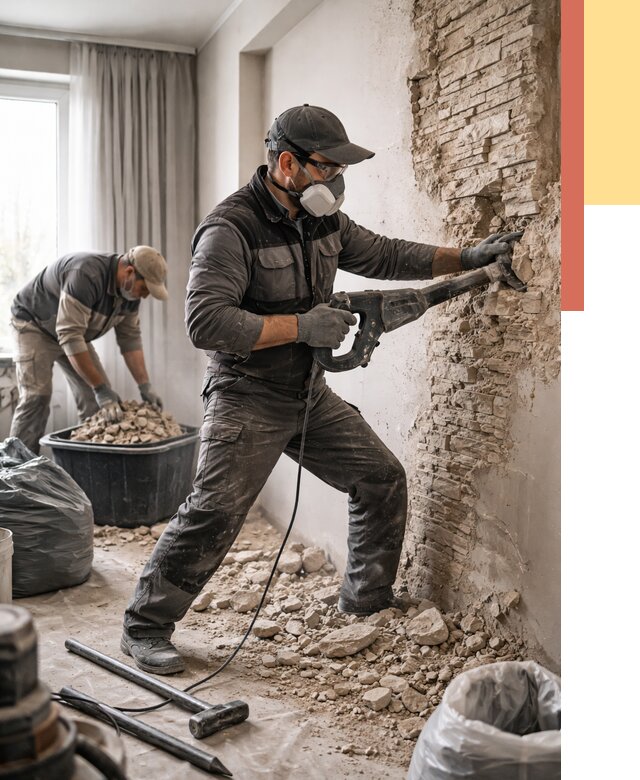 Демонтаж декоративного камня в Сегеже от 1509 руб/м² — быстро и недорого | ОТДЕЛОЧНИК-Сгж