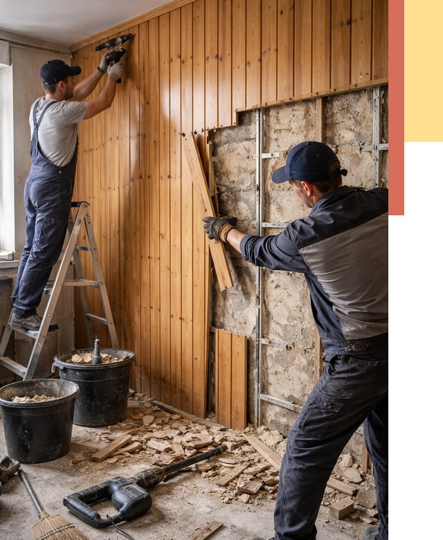 Демонтаж вагонки со стен в Сегеже от 1509 руб. — снятие, удаление, срочно | ОТДЕЛОЧНИК-Сгж