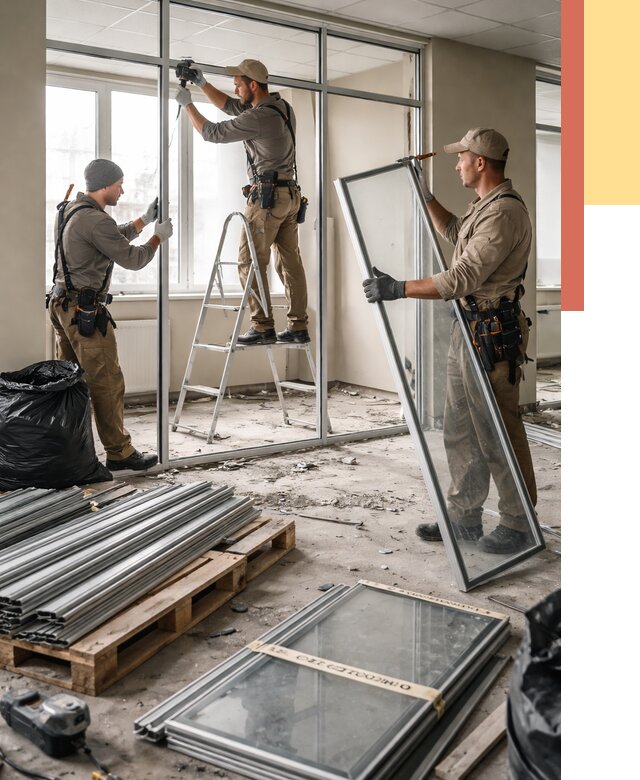 Демонтаж алюминиевых перегородок в Сегеже от 4370 руб. — быстро и недорого | ОТДЕЛОЧНИК-Сгж