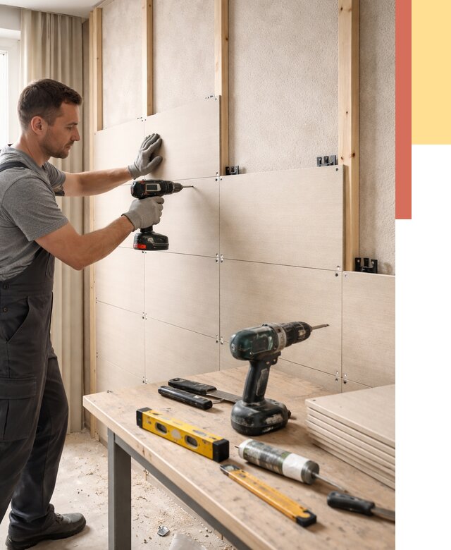 Монтаж МДФ панелей на стены в Сегеже от 1301 руб. под ключ | ОТДЕЛОЧНИК-Сгж