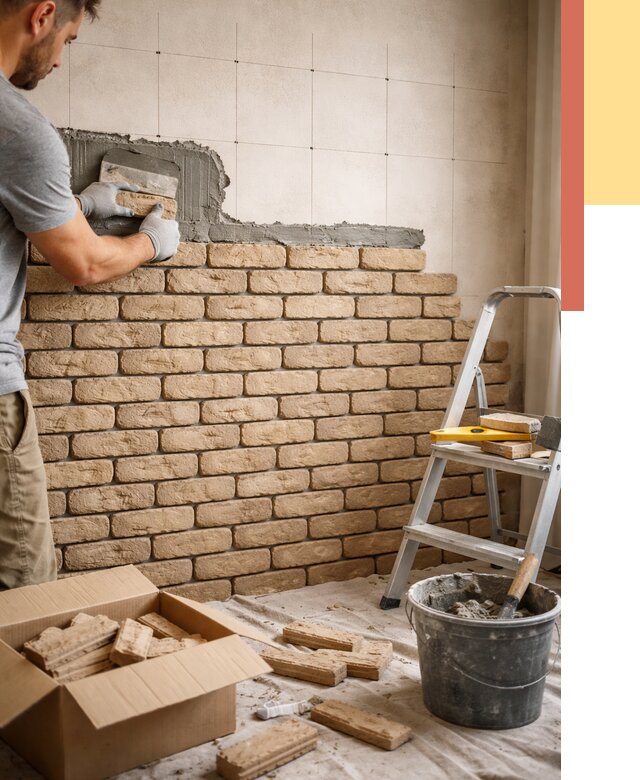 Монтаж декоративного кирпича в Сегеже от 3330 руб./м² — быстро и недорого | ОТДЕЛОЧНИК-Сгж