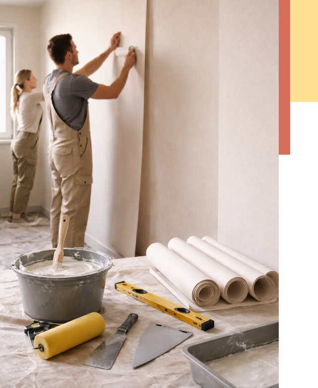 Поклейка бумажных обоев в Сегеже от 5723 руб./м2 — быстро и недорого | ОТДЕЛОЧНИК-Сгж