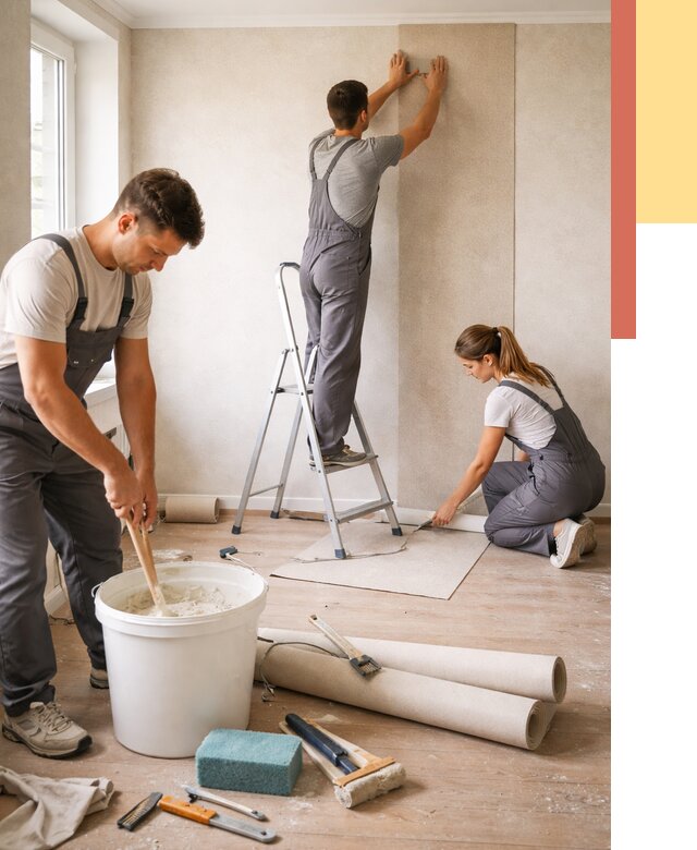 Оклейка стен обоями в Сегеже от 3642 руб/м2 — быстро и недорого | ОТДЕЛОЧНИК-Сгж