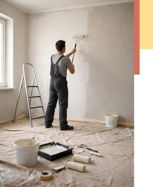 Покраска стен моющейся краской в Сегеже от 364 руб./м² — быстро и недорого | ОТДЕЛОЧНИК-Сгж