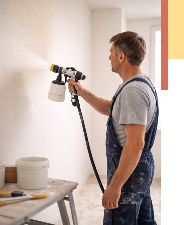 Покраска стен краскопультом в Сегеже от 7804 руб. — механизированная покраска | ОТДЕЛОЧНИК-Сгж