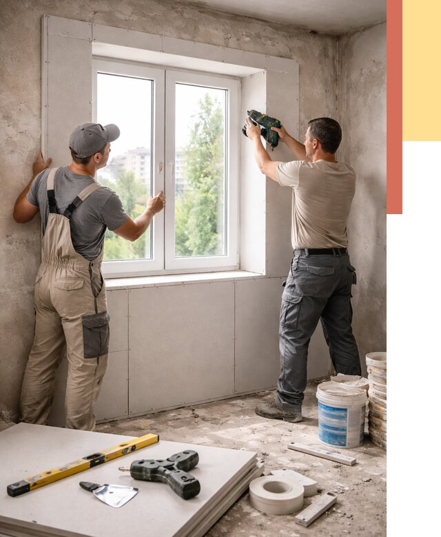 Монтаж откосов из гипсокартона в Сегеже от 4682 руб. под ключ | ОТДЕЛОЧНИК-Сгж