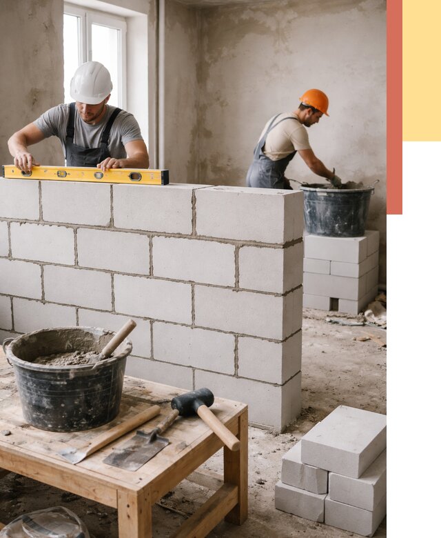 Кладка перегородок из газобетона в Сегеже от 3330 руб. под ключ | ОТДЕЛОЧНИК-Сгж