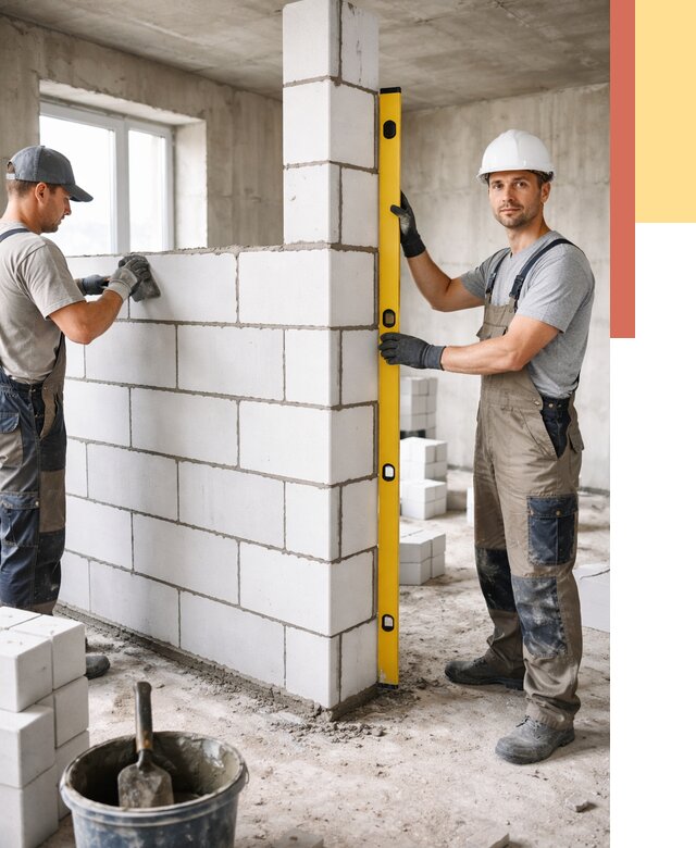 Кладка перегородок из пеноблока в Сегеже от 1873 руб. под ключ | ОТДЕЛОЧНИК-Сгж