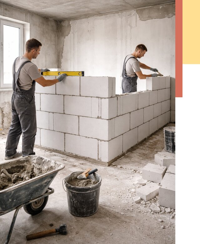 Кладка перегородок из ПГП в Сегеже от 2601 руб./м2 — монтаж и возведение под ключ | ОТДЕЛОЧНИК-Сгж