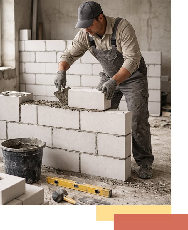 Кладка перегородок из силикатного блока в Сегеже