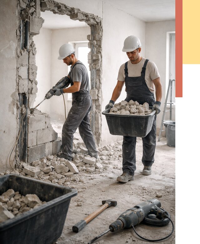 Демонтаж блоковых перегородок в Сегеже от 3902 руб. — быстро и недорого | ОТДЕЛОЧНИК-Сгж