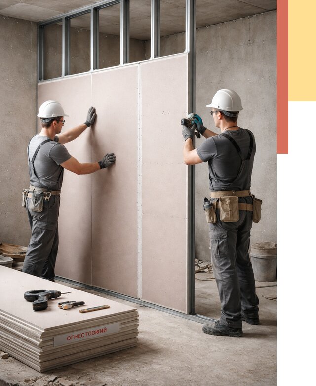 Перегородка из огнестойкого гипсокартона в Сегеже от 1925 руб. под ключ | ОТДЕЛОЧНИК-Сгж