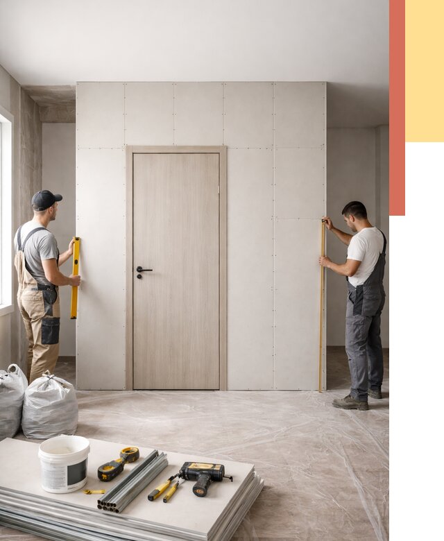 Перегородка из гипсокартона с дверью в Сегеже от 4682 руб. под ключ | ОТДЕЛОЧНИК-Сгж