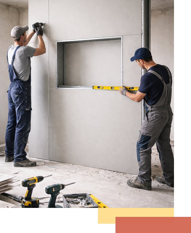 Перегородка из гипсокартона с нишей под декор в Сегеже