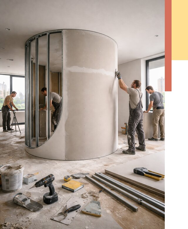 Радиусная перегородка из гипсокартона в Сегеже от 3017 руб. под ключ | ОТДЕЛОЧНИК-Сгж