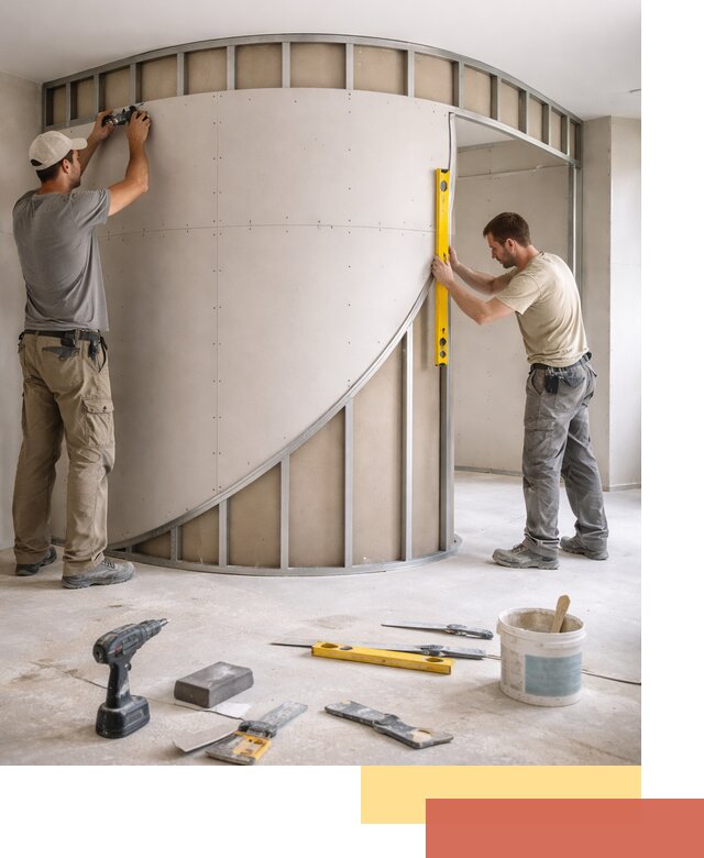 Радиусная перегородка из гипсокартона в Сегеже под ключ