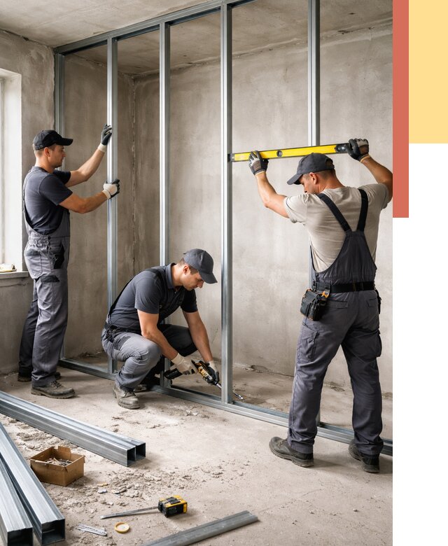 Монтаж каркаса перегородки из профиля в Сегеже от 780 руб. | ОТДЕЛОЧНИК-Сгж