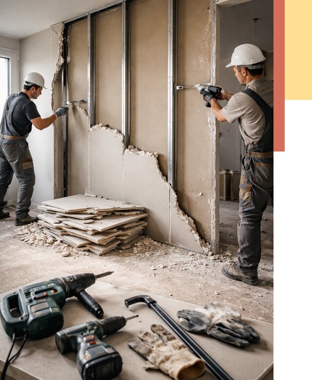 Демонтаж перегородки из гипсокартона в Сегеже от 1249 руб. быстро и недорого | ОТДЕЛОЧНИК-Сгж