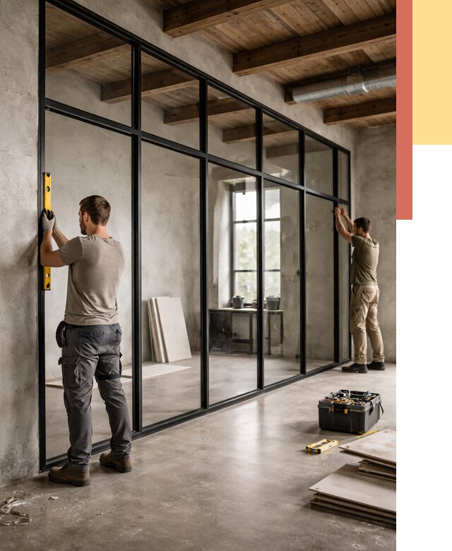 Стеклянные перегородки лофт в Сегеже от 10925 руб. под ключ | ОТДЕЛОЧНИК-Сгж