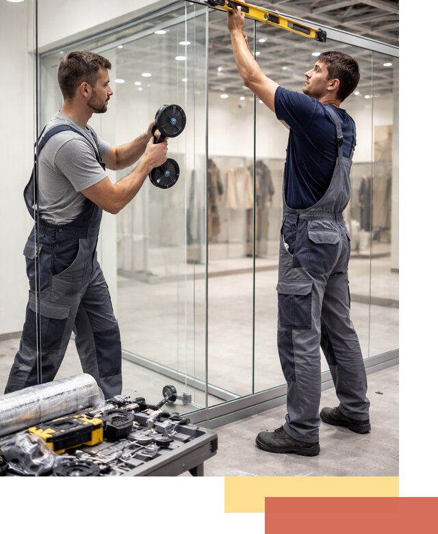 Стеклянные перегородки для магазинов в Сегеже — монтаж и установка