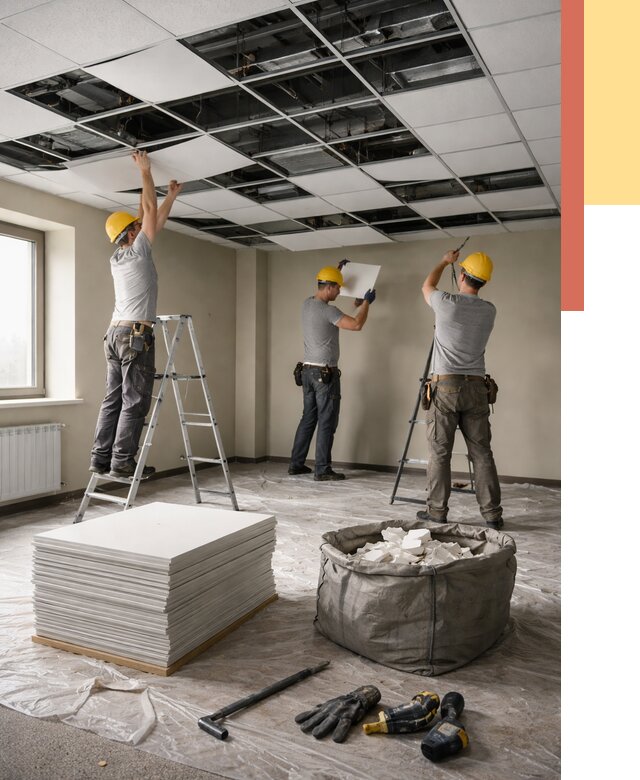 Демонтаж потолка Армстронг в Сегеже от 4682 руб. быстро и недорого | ОТДЕЛОЧНИК-Сгж
