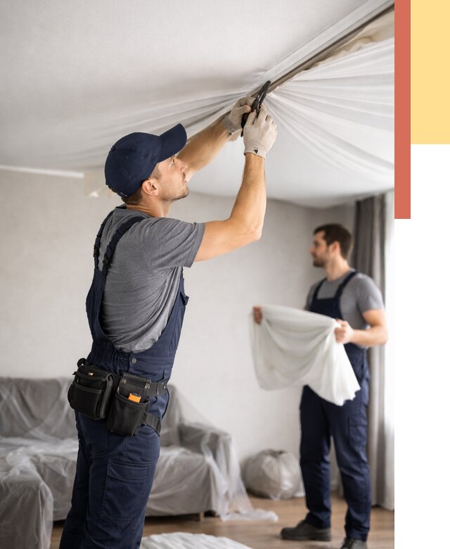 Демонтаж натяжного потолка в Сегеже от 4682 руб. — снятие и разбор под ключ | ОТДЕЛОЧНИК-Сгж