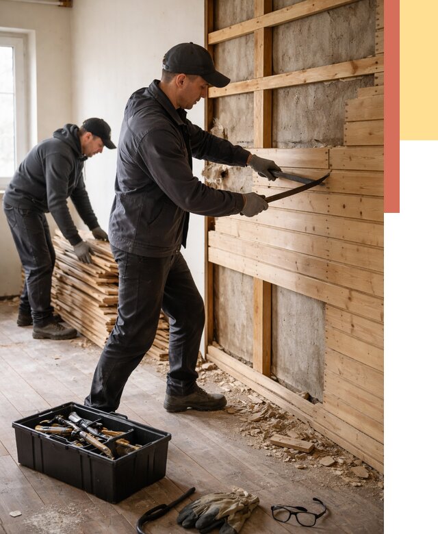 Демонтаж вагонки в Сегеже от 3954 руб/м2 — быстро и недорого | ОТДЕЛОЧНИК-Сгж