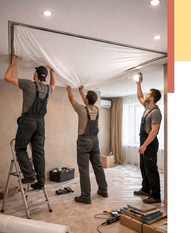 Монтаж ПВХ натяжного потолка в Сегеже от 3642 руб. под ключ | ОТДЕЛОЧНИК-Сгж