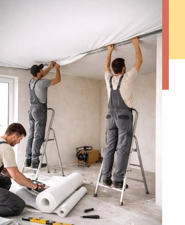 Монтаж тканевого натяжного потолка в Сегеже от 3642 руб. под ключ | ОТДЕЛОЧНИК-Сгж