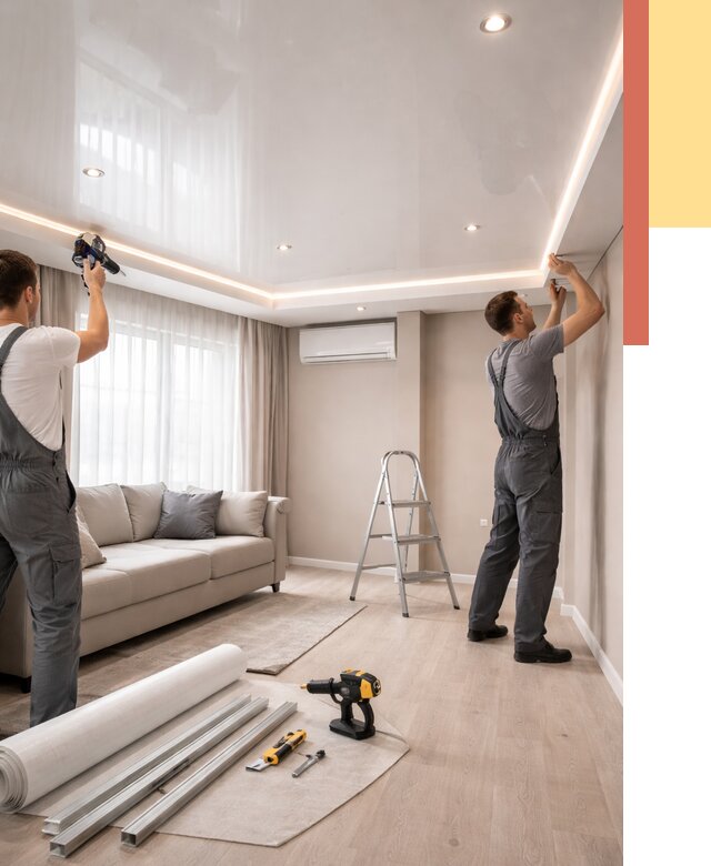 Монтаж глянцевого натяжного потолка в Сегеже от 780 руб. под ключ | ОТДЕЛОЧНИК-Сгж