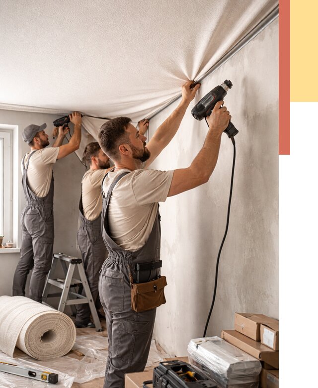 Монтаж фактурного натяжного потолка в Сегеже от 780 руб. — ОТДЕЛОЧНИК-Сгж