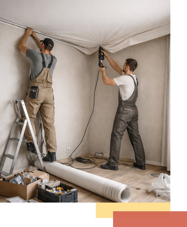 Монтаж цветного натяжного потолка в Сегеже за один день