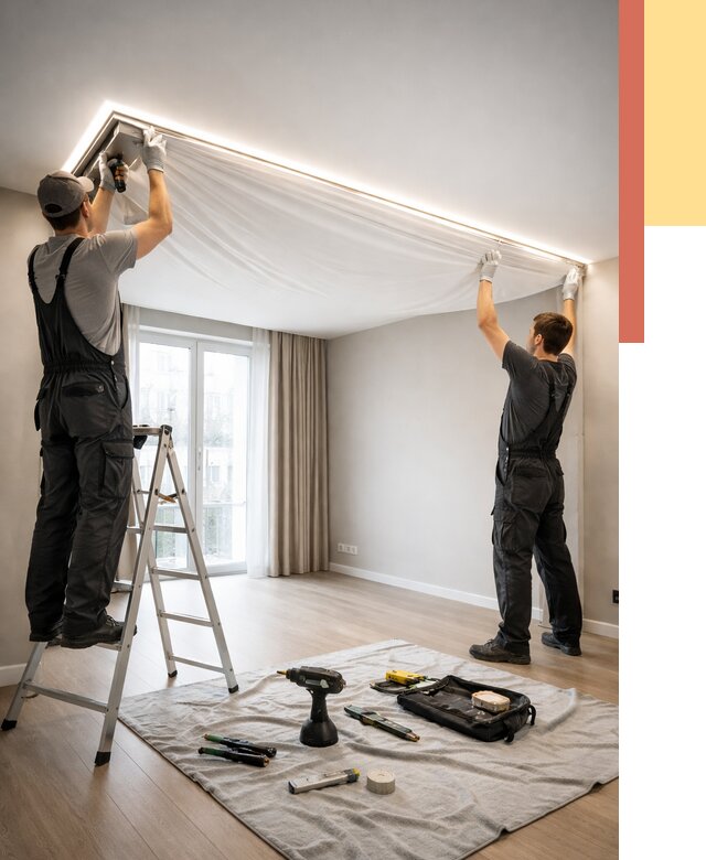 Монтаж парящего натяжного потолка в Сегеже от 4682 руб. быстро и недорого | ОТДЕЛОЧНИК-Сгж