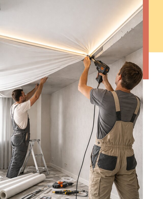 Монтаж натяжного потолка с подсветкой в Сегеже от 988 руб. | ОТДЕЛОЧНИК-Сгж