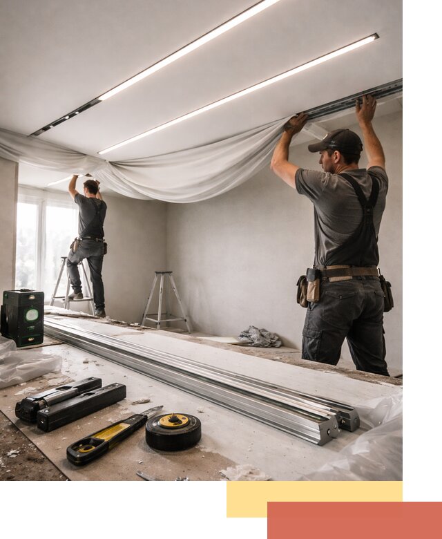 Монтаж натяжных потолков со световыми линиями в Сегеже