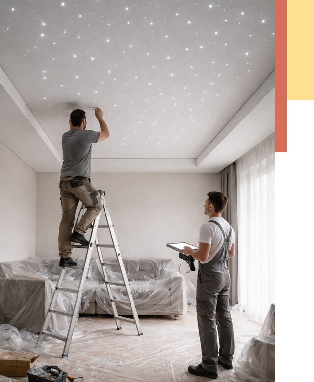 Монтаж натяжного потолка «звездное небо» в Сегеже от 6763 руб. | ОТДЕЛОЧНИК-Сгж