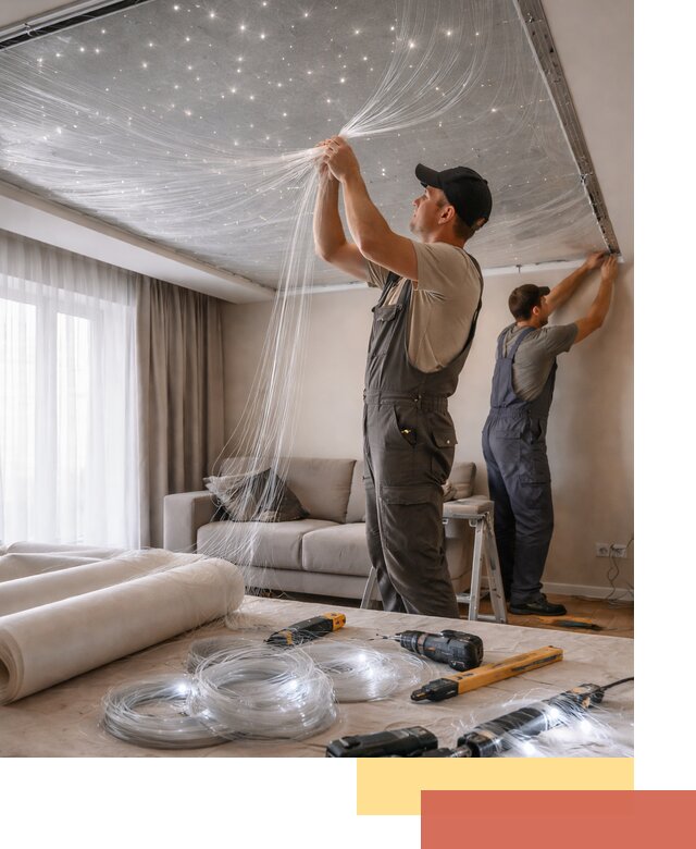 Монтаж натяжного потолка «Звездное небо» в Сегеже