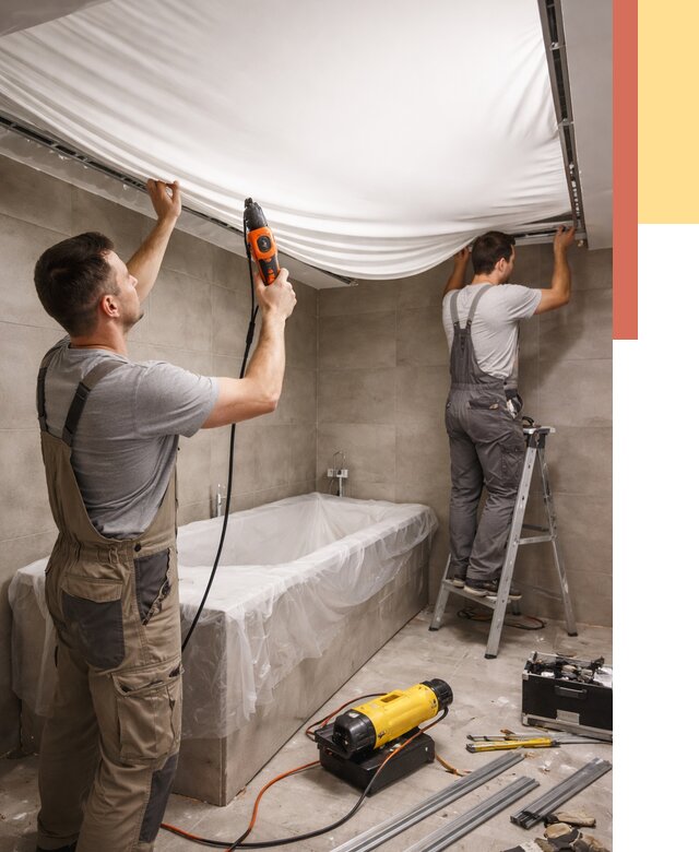 Монтаж натяжного потолка в ванной в Сегеже от 1249 руб. под ключ | ОТДЕЛОЧНИК-Сгж