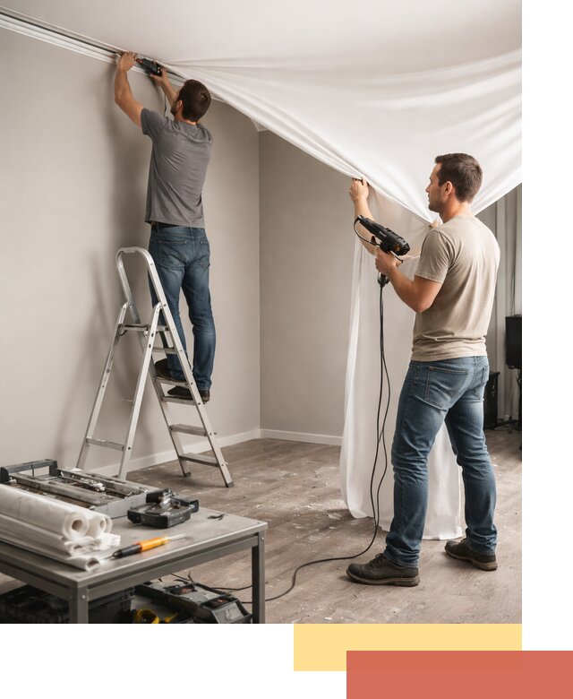 Монтаж натяжного потолка в студии в Сегеже