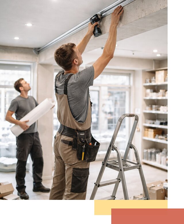 Монтаж натяжных потолков в магазине в Сегеже