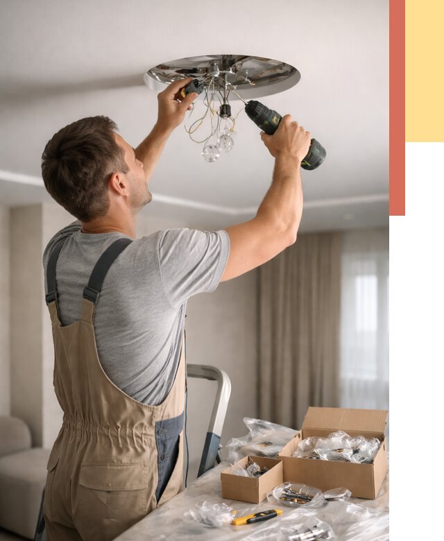 Установка люстры в натяжной потолок в Сегеже от 1249 руб. | Быстро и недорого — ОТДЕЛОЧНИК-Сгж