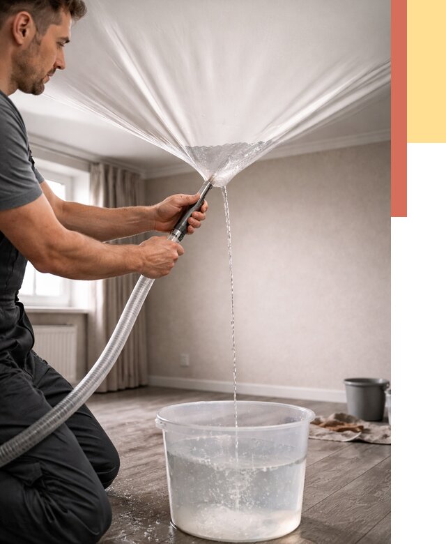 Слив воды с натяжного потолка в Сегеже от 2601 руб. быстро и недорого | ОТДЕЛОЧНИК-Сгж