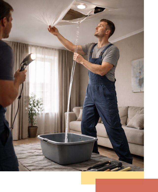 Слив воды с натяжного потолка в Сегеже быстро и аккуратно