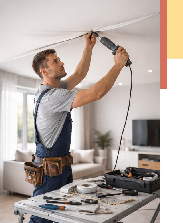 Ремонт натяжных потолков в Сегеже от 9885 руб. под ключ — ОТДЕЛОЧНИК-Сгж