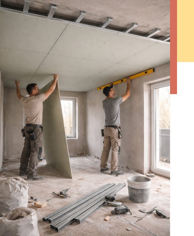 Одноуровневый потолок из гипсокартона в Сегеже от 780 руб. — монтаж под ключ | ОТДЕЛОЧНИК-Сгж