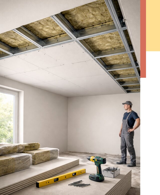 Звукоизоляция потолка ГКЛ в Сегеже от 988 руб. — монтаж под ключ | ОТДЕЛОЧНИК-Сгж